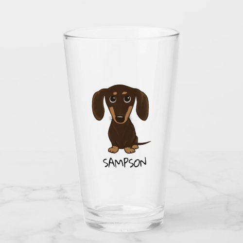 Cute Chocolate Dachshund  Wiener Dog Personalized Glass