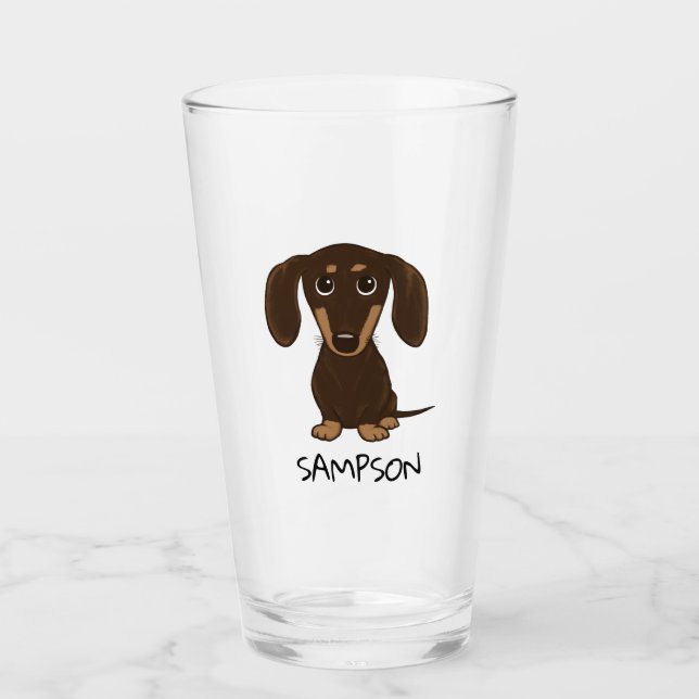 Cute Chocolate Dachshund | Wiener Dog Personalized Glass (Front)