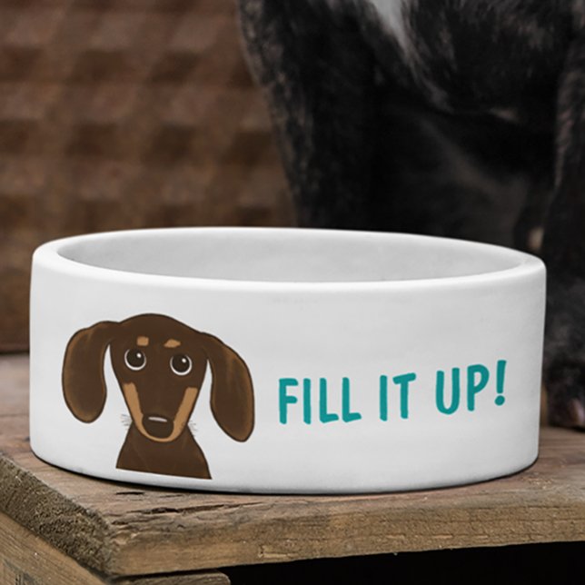 Cute Chocolate Dachshund with Custom Text Bowl (Creator Uploaded)