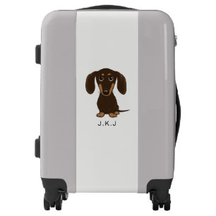 Cute Chocolate Dachshund with Custom Text Luggage