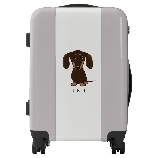 Cute Chocolate Dachshund with Custom Text Luggage (Front)
