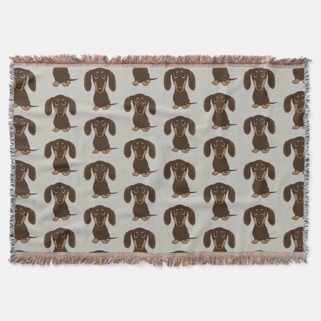 Cute Chocolate Dachshunds Pattern | Wiener Dogs Throw Blanket (Front)