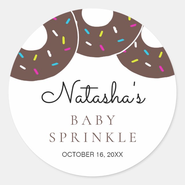 Cute Chocolate Donuts Baby Shower Sprinkle Classic Round Sticker (Front)