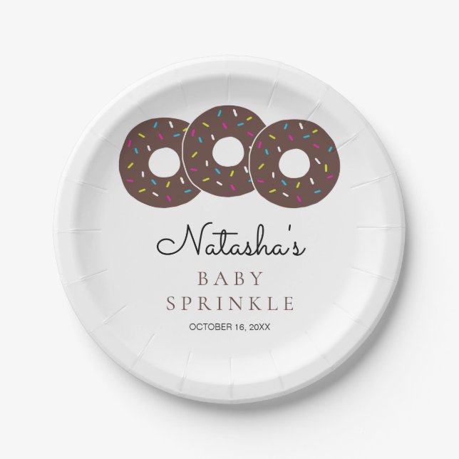 Cute Chocolate Donuts Baby Shower Sprinkle Paper Plates (Front)