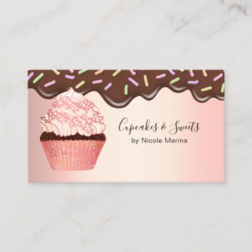 Cute Chocolate Drips Pink Cupcake Bakery Chef Business Card