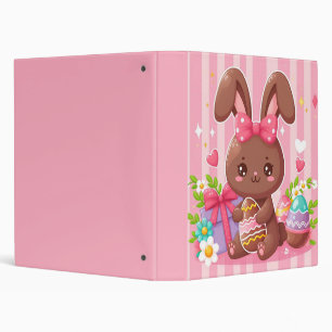 Cute chocolate Easter bunny with pink stripes 3 Ring Binder