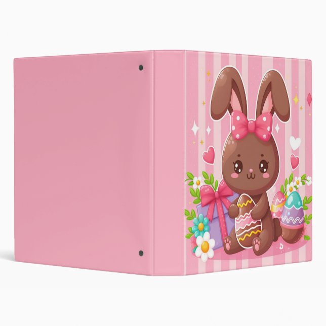 Cute chocolate Easter bunny with pink stripes 3 Ring Binder (Background)