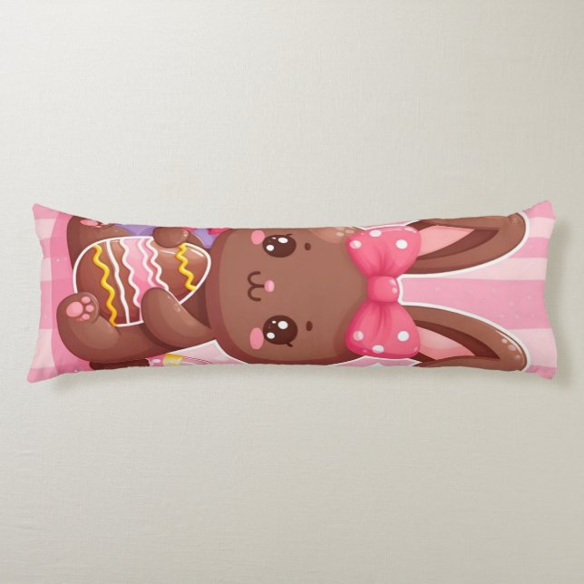 Cute chocolate Easter bunny with pink stripes Body Pillow (Front)