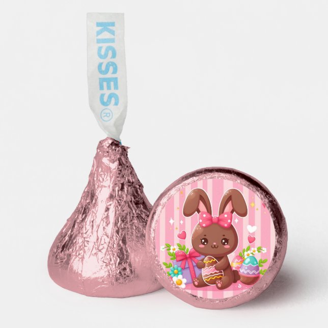 Cute chocolate Easter bunny with pink stripes Hershey®'s Kisses® (Front)