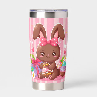 Cute chocolate Easter bunny with pink stripes Insulated Tumbler