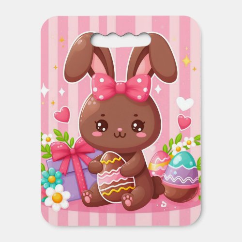 Cute chocolate Easter bunny with pink stripes Seat Cushion