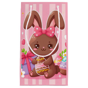 Cute chocolate Easter bunny with pink stripes Small Gift Bag