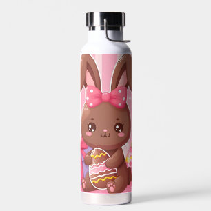 Cute chocolate Easter bunny with pink stripes Water Bottle
