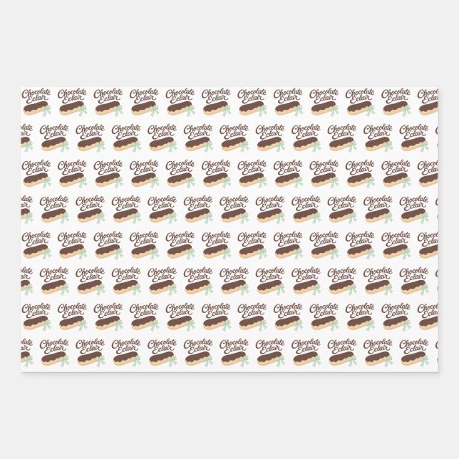 Cute Chocolate Eclair Pattern Wrapping Paper Sheets (Front)