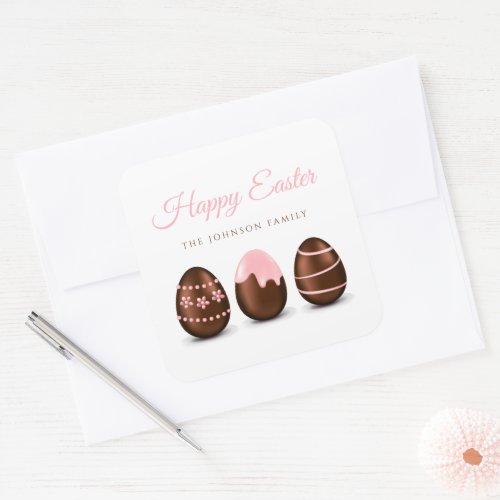Cute Chocolate Eggs Happy Easter Square Sticker