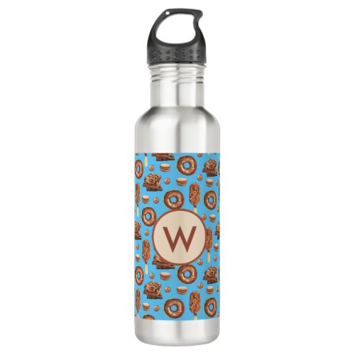 Cute Chocolate Ice Cream Donuts Monogram  Stainless Steel Water Bottle