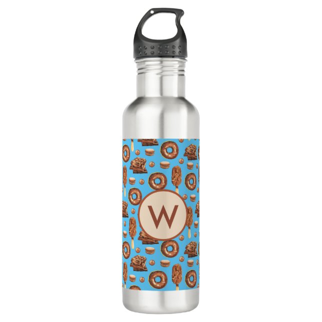 Cute Chocolate Ice Cream Donuts Monogram  Stainless Steel Water Bottle (Front)