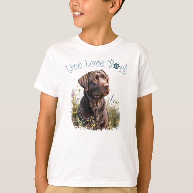Cute Chocolate Lab Dog Floral T-Shirt (Front)