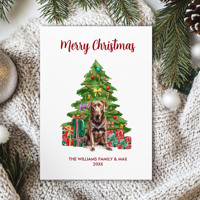 Cute Chocolate Lab Personalized Dog Christmas Holiday Card (Creator Uploaded)