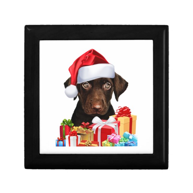 Cute Chocolate Lab Puppy Santa Hat Fun Image Chris Gift Box (Front)