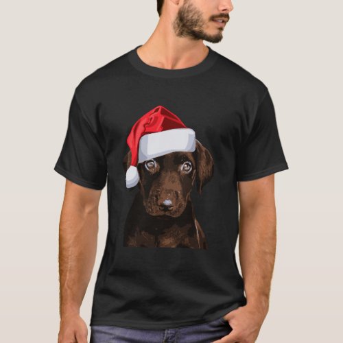 Cute Chocolate Lab Santa Hat Image Funny Dog Chris T_Shirt