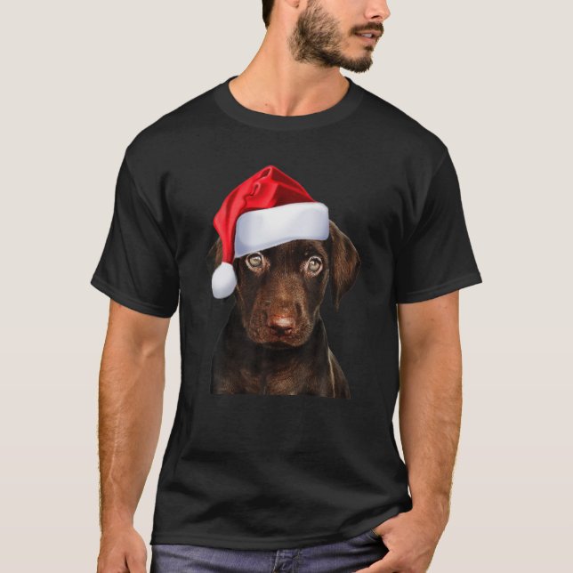 Cute Chocolate Lab Santa Hat Image Funny Dog Chris T-Shirt (Front)