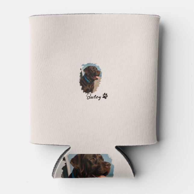 Cute Chocolate Labrador Dog – Bailey | Pet Gift Can Cooler (Front)