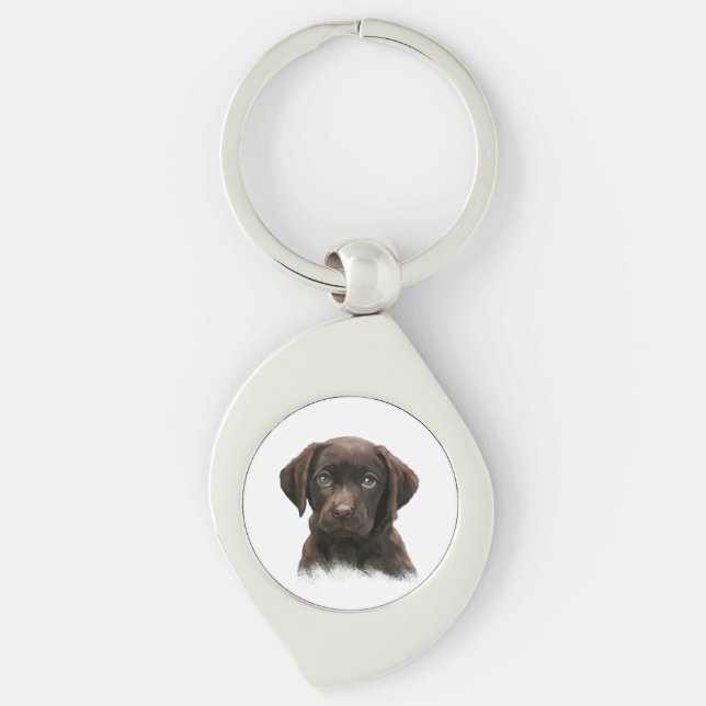 Cute Chocolate Labrador Puppy Keychain (Front)