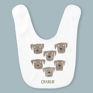 Cute Chocolate Labrador Retriever Dog Custom Name Baby Bib