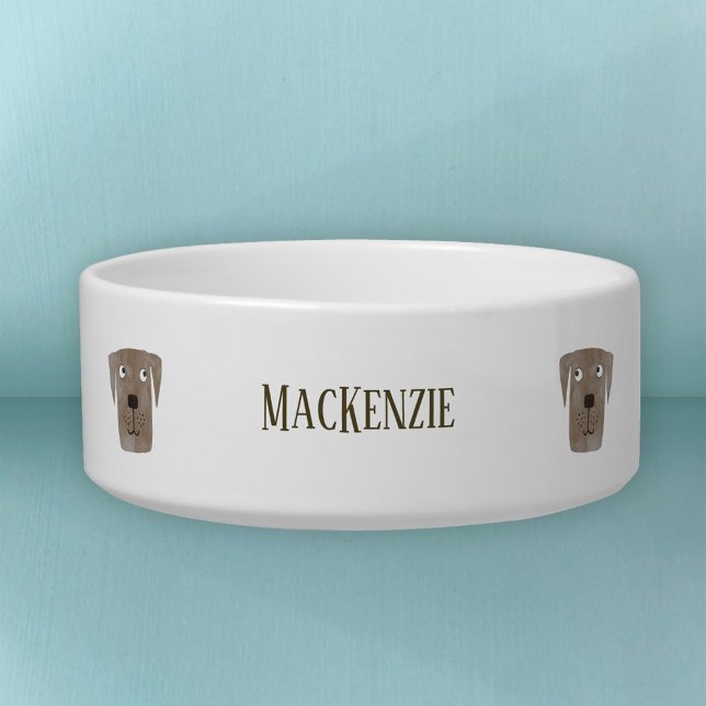 Cute Chocolate Labrador Retriever Dog Custom Name Bowl (Creator Uploaded)