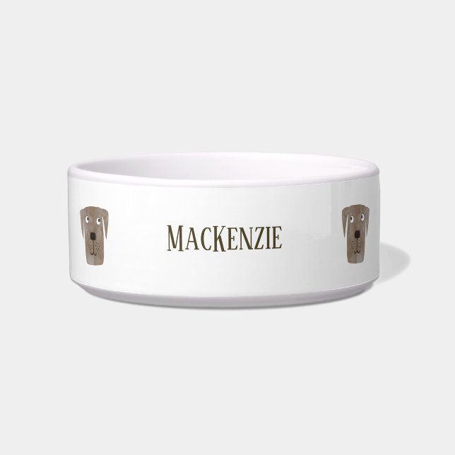 Cute Chocolate Labrador Retriever Dog Custom Name Bowl (Front)