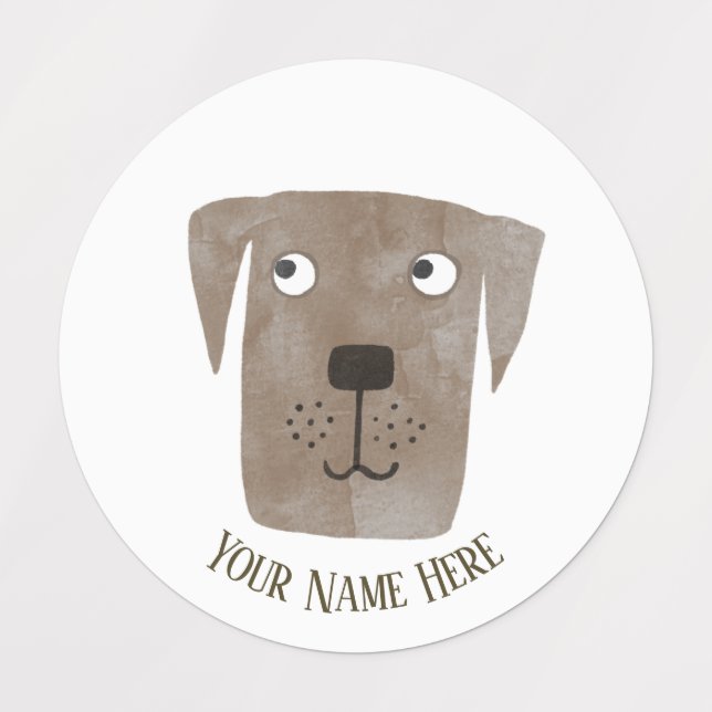 Cute Chocolate Labrador Retriever Dog Custom Name Labels (Design 1)