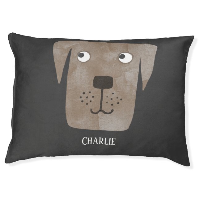 Cute Chocolate Labrador Retriever Dog Custom Name Pet Bed (Front)
