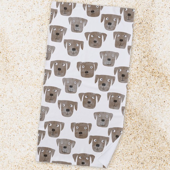 Cute Chocolate Labrador Retriever Dog Watercolor Beach Towel (Cute chocolate labrador retriever dog beach towel)