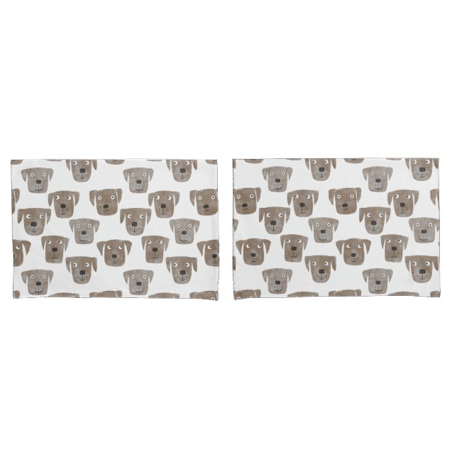 Cute Chocolate Labrador Retriever Dog Watercolor Pillow Case (Front-Set)
