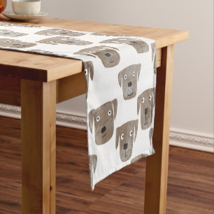 Cute Chocolate Labrador Retriever Dog Watercolor Short Table Runner