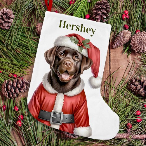 Cute Chocolate Labrador Retriever Puppy Santa Dog Small Christmas Stocking