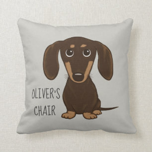 Cute Chocolate Longhaired Dachshund Personalized Throw Pillow