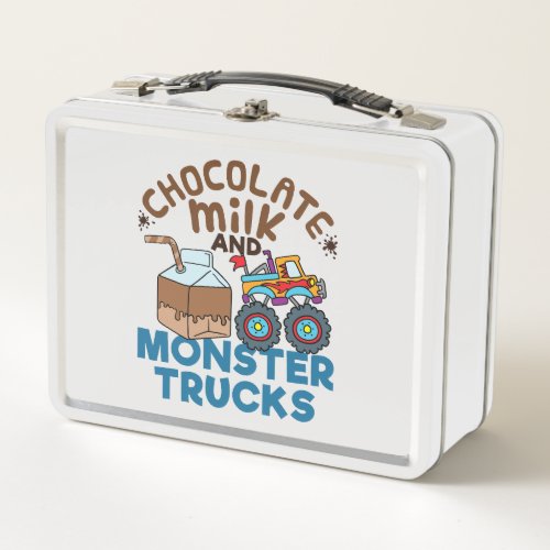 Cute Chocolate Milk and Monster Trucks  Metal Lunch Box