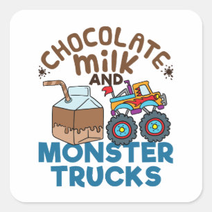 Cute Chocolate Milk and Monster Trucks Square Sticker