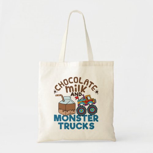 Cute Chocolate Milk and Monster Trucks  Tote Bag