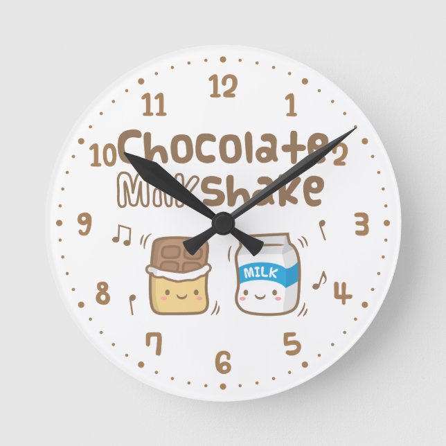 Cute Chocolate Milkshake Puns Round Clock (Front)