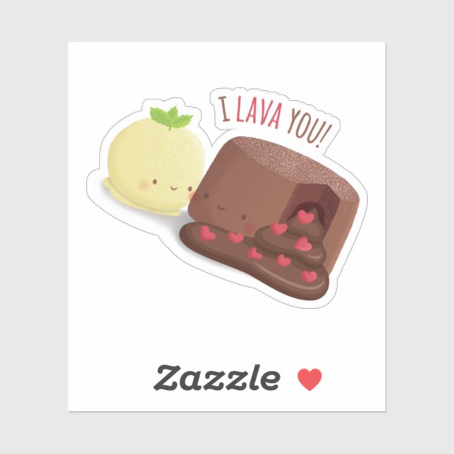 Cute Chocolate Molten Cake I Lava You Pun Sticker (Sheet)