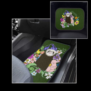 Cute Chocolate Sable Ferret Floral Green Car Floor Mat