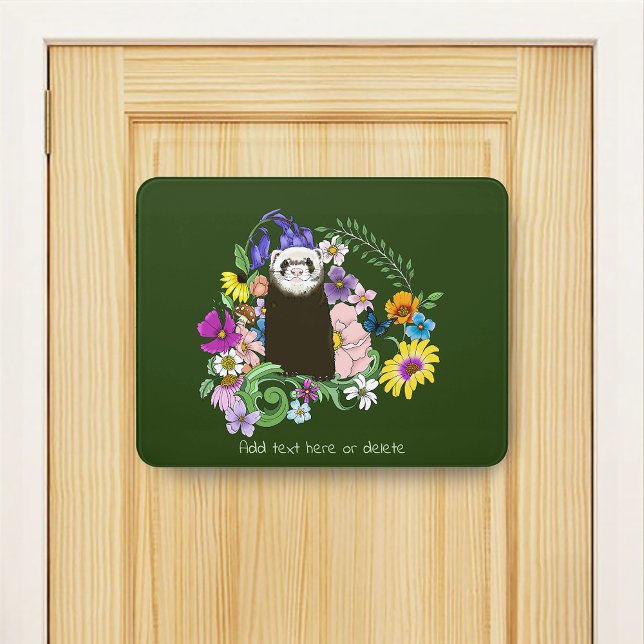 Cute Chocolate Sable Ferret Floral Green Door Sign (Creator Uploaded)