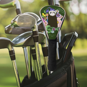 Cute Chocolate Sable Ferret Floral Green Golf Head Cover