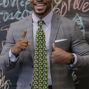 Cute Chocolate Sable Ferret Floral Green Neck Tie