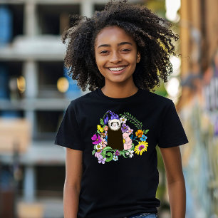 Cute Chocolate Sable Ferret Floral Green T-Shirt