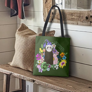 Cute Chocolate Sable Ferret Floral Green Tote Bag