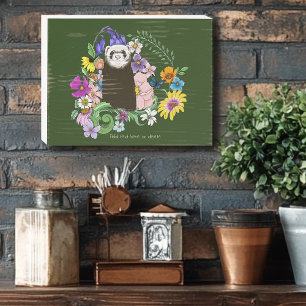 Cute Chocolate Sable Ferret Floral Green Wooden Box Sign